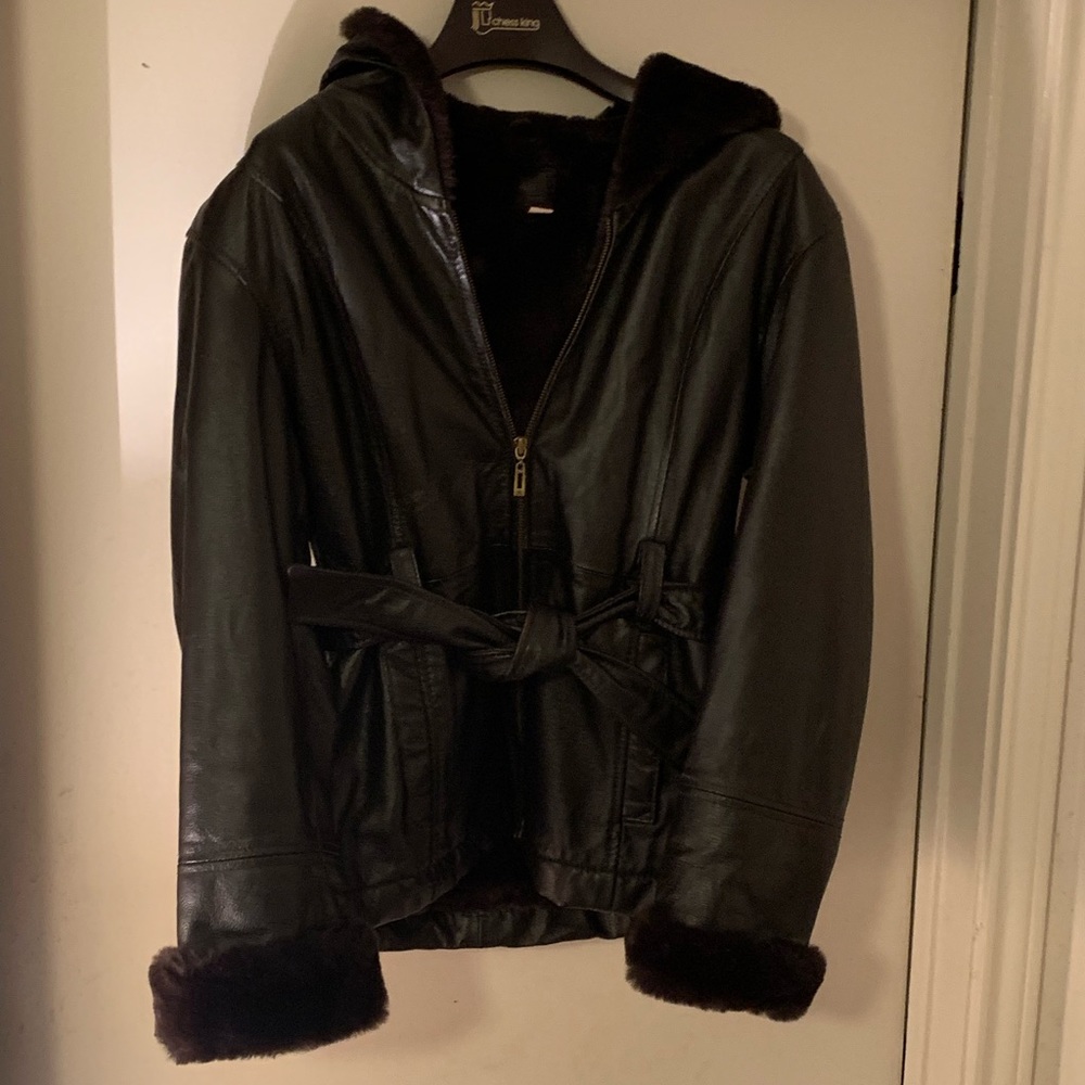 Fur lined leather jacket